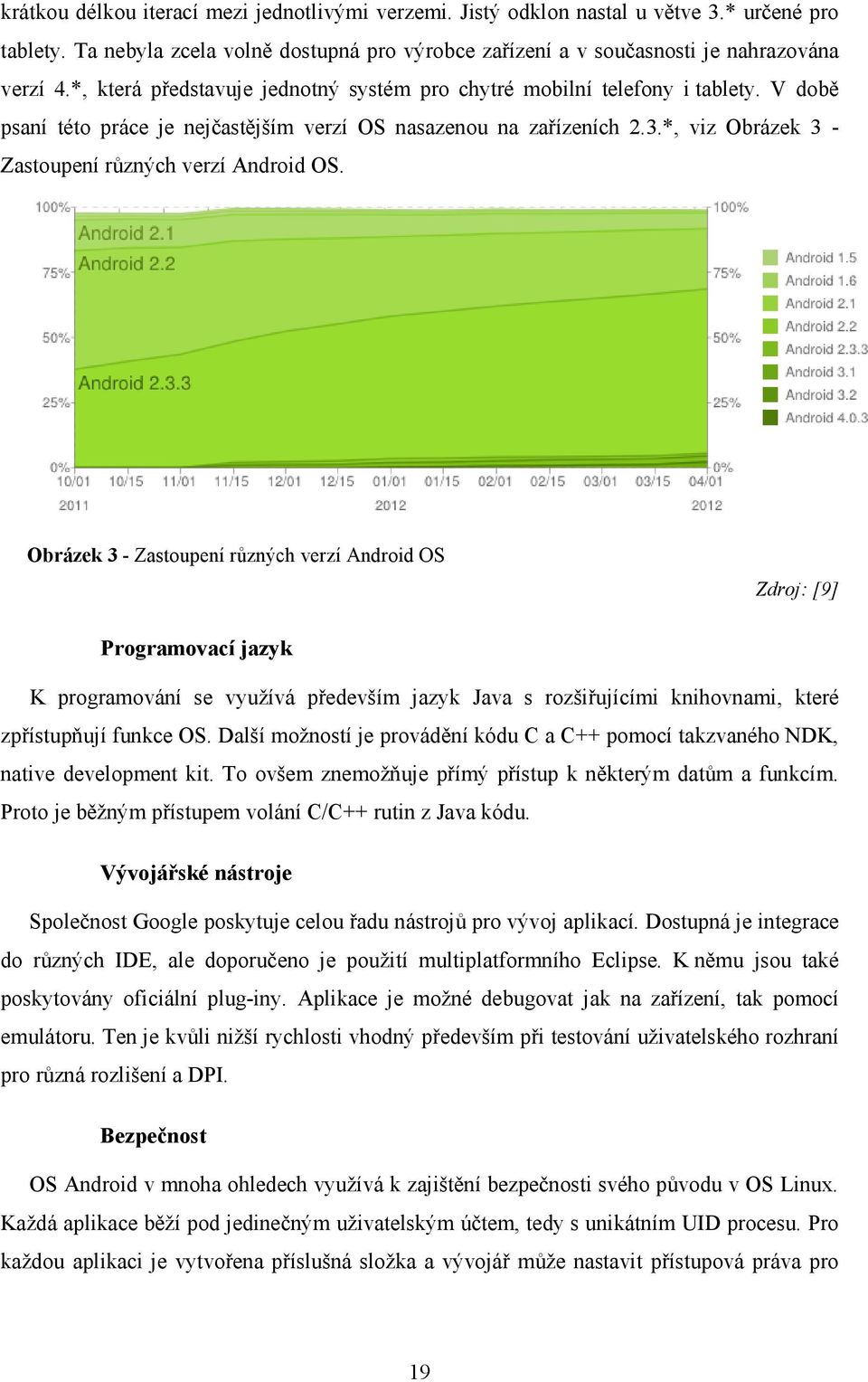 *, viz Obrázek 3 - Zastoupení různých verzí Android OS.