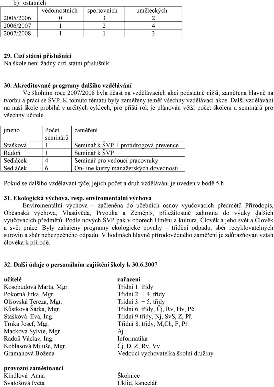 K tomuto tématu byly zaměřeny téměř všechny vzdělávací akce. Další vzdělávání na naší škole probíhá v určitých cyklech, pro příští rok je plánován větší počet školení a seminářů pro všechny učitele.