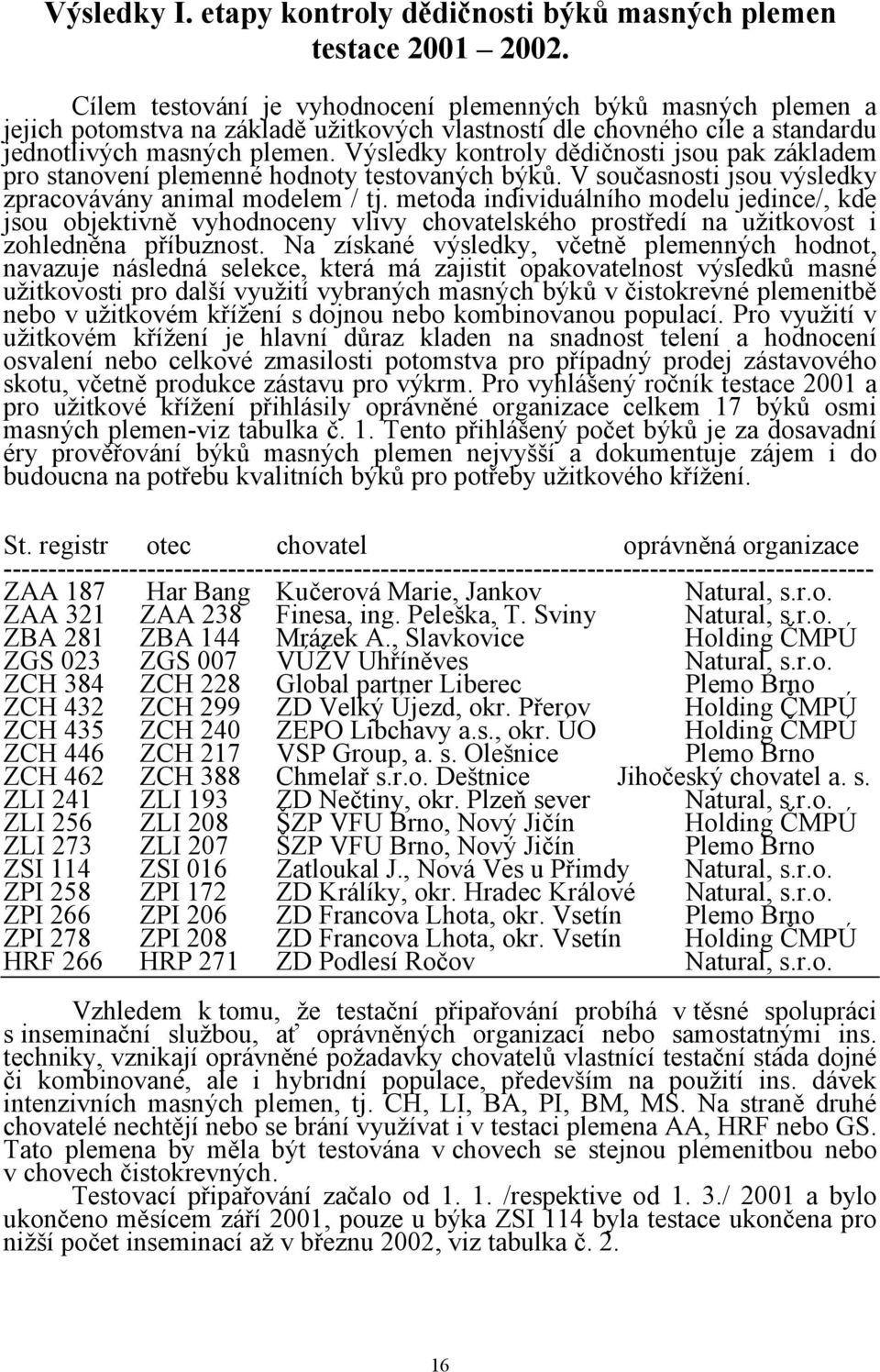 Výsledky kontroly dědičnosti jsou pak základem pro stanovení plemenné hodnoty testovaných býků. V současnosti jsou výsledky zpracovávány animal modelem / tj.