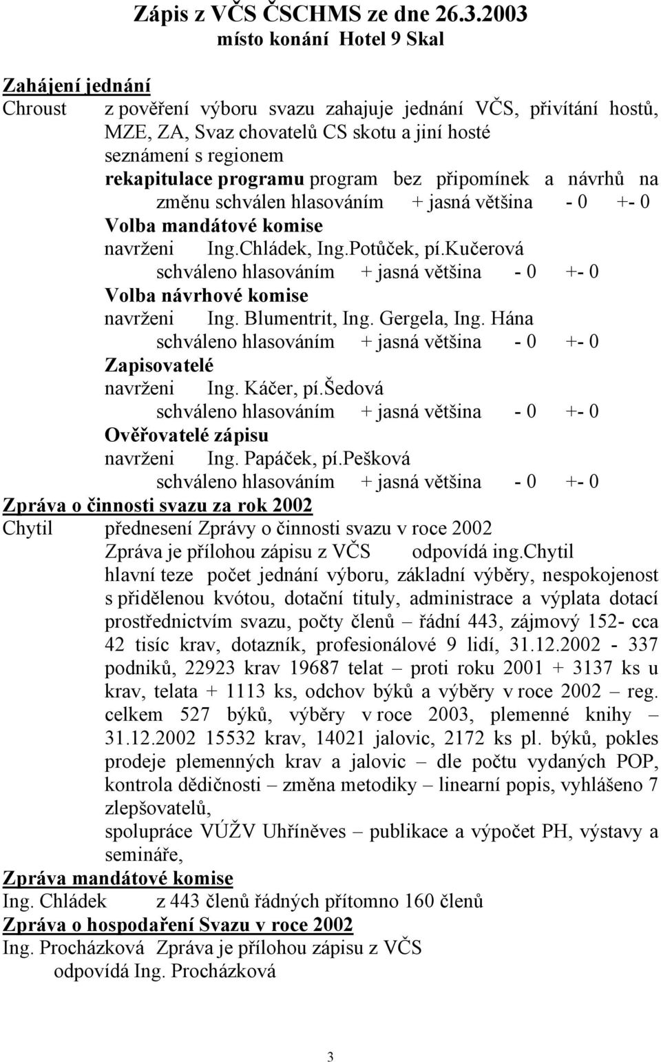 programu program bez připomínek a návrhů na změnu schválen hlasováním + jasná většina - 0 +- 0 Volba mandátové komise navrženi Ing.Chládek, Ing.Potůček, pí.