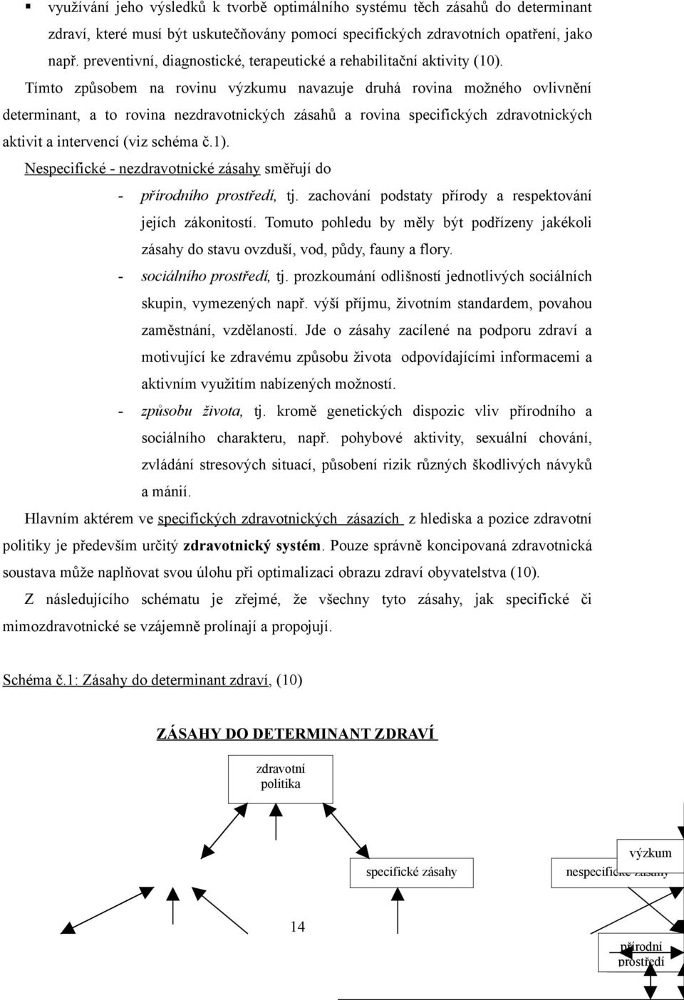 Tímto způsobem na rovinu výzkumu navazuje druhá rovina možného ovlivnění determinant, a to rovina nezdravotnických zásahů a rovina specifických zdravotnických aktivit a intervencí (viz schéma č.1).