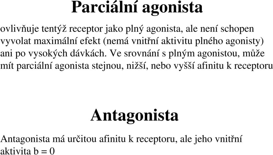 Ve srovnání s plným agonistou, může mít parciální agonista stejnou, nižší, nebo vyšší