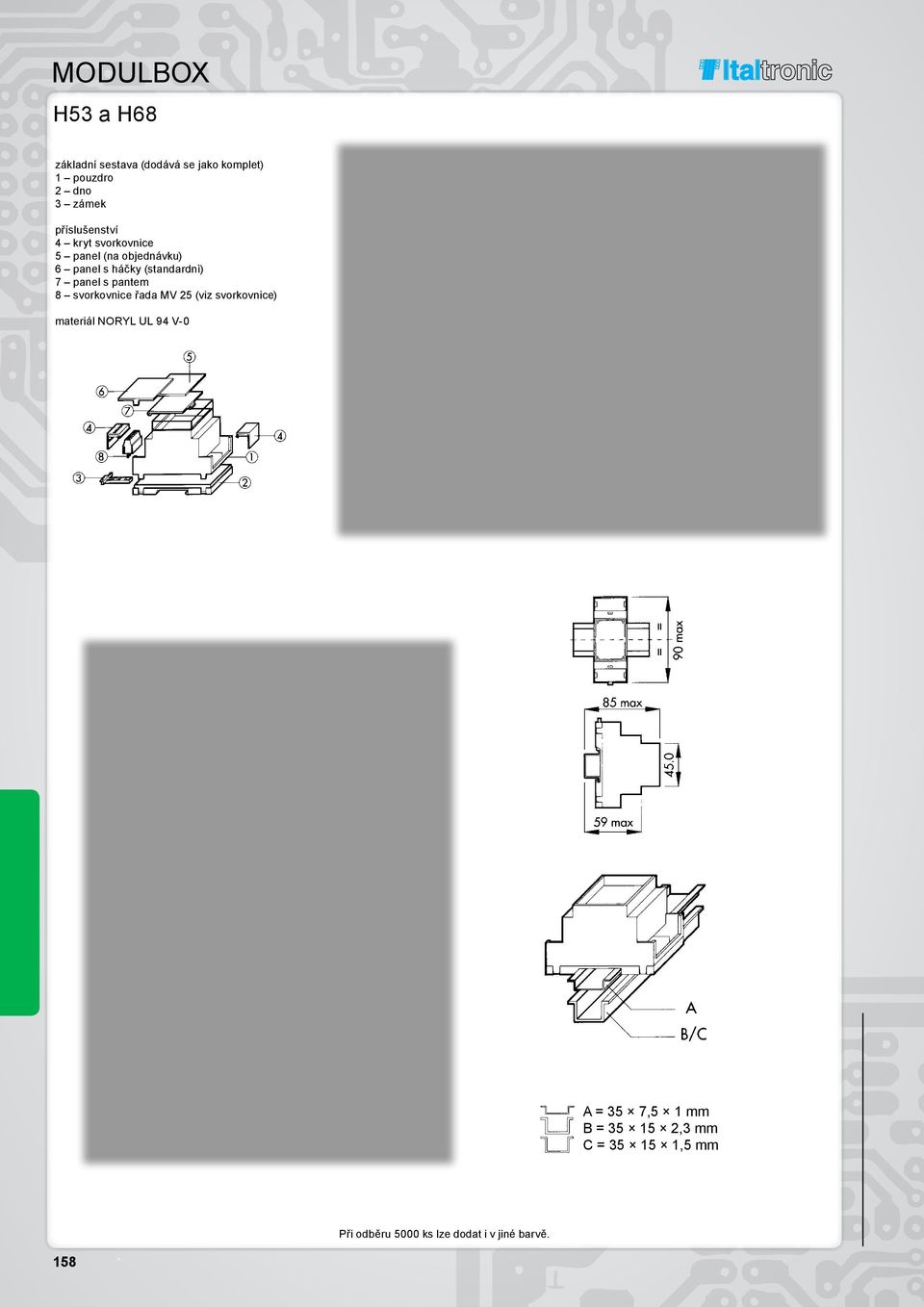 ardnì) 7 panel s pantem 8 svorkovnice řada MV 25 (viz svorkovnice) materiál NORYL UL