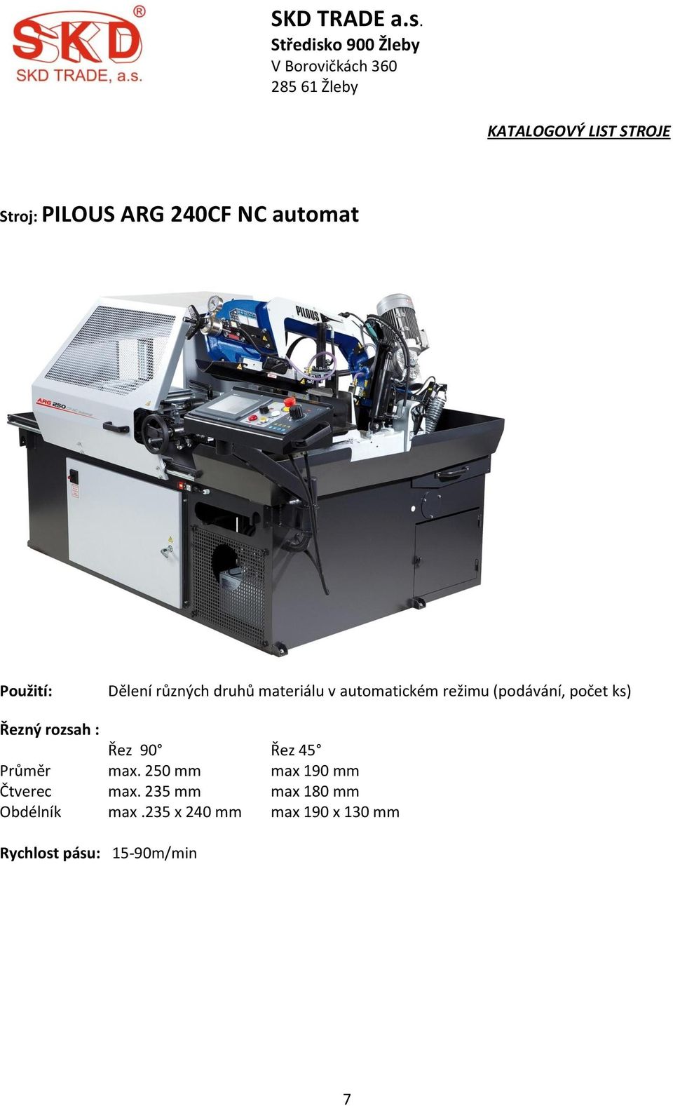 Řez 90 Řez 45 Průměr max. 250 mm max 190 mm Čtverec max.