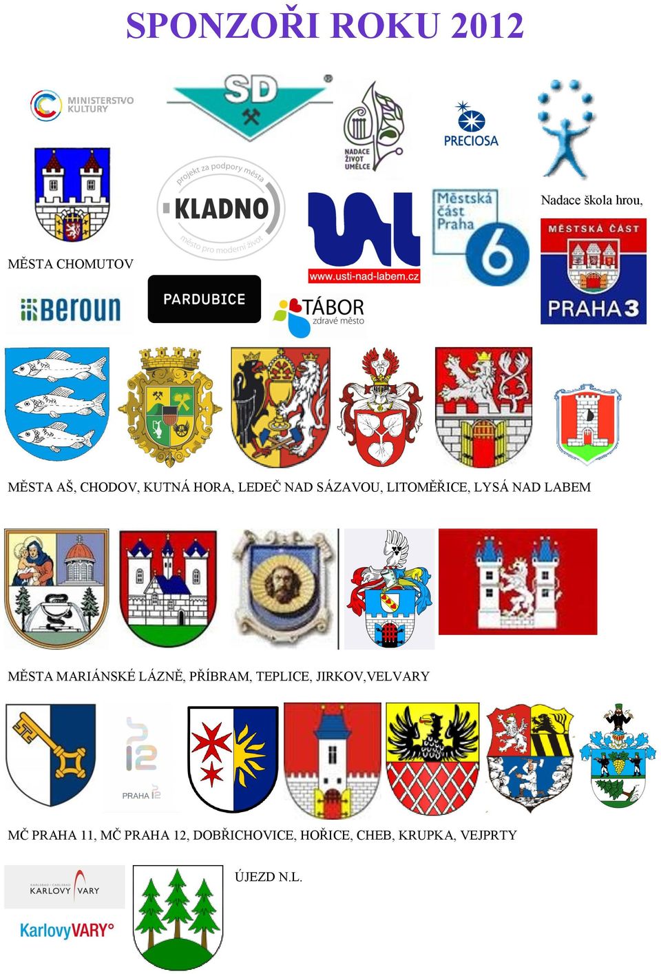 MĚSTA MARIÁNSKÉ LÁZNĚ, PŘÍBRAM, TEPLICE, JIRKOV,VELVARY MČ PRAHA