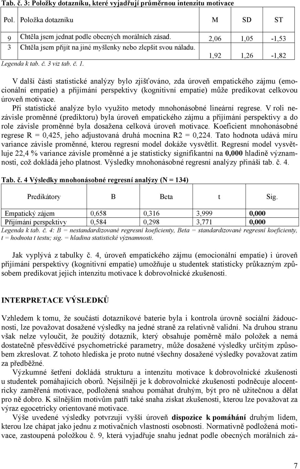 Při statistické analýze bylo využito metody mnohonásobné lineární regrese.