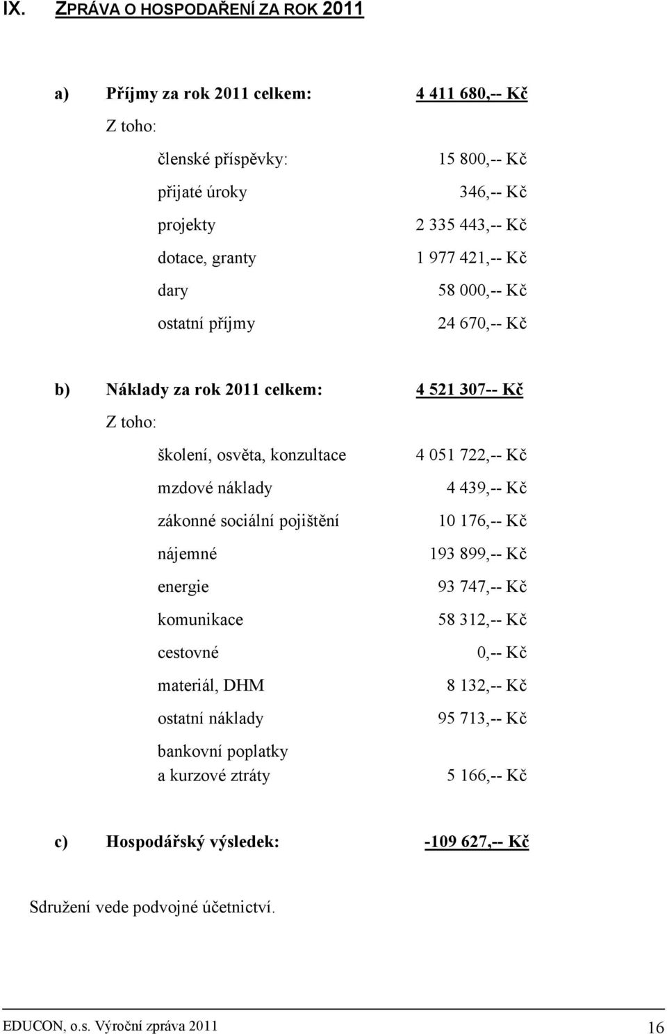 sociální pojištění nájemné energie komunikace cestovné materiál, DHM ostatní náklady bankovní poplatky a kurzové ztráty 4 051 722,-- Kč 4 439,-- Kč 10 176,-- Kč 193 899,-- Kč 93