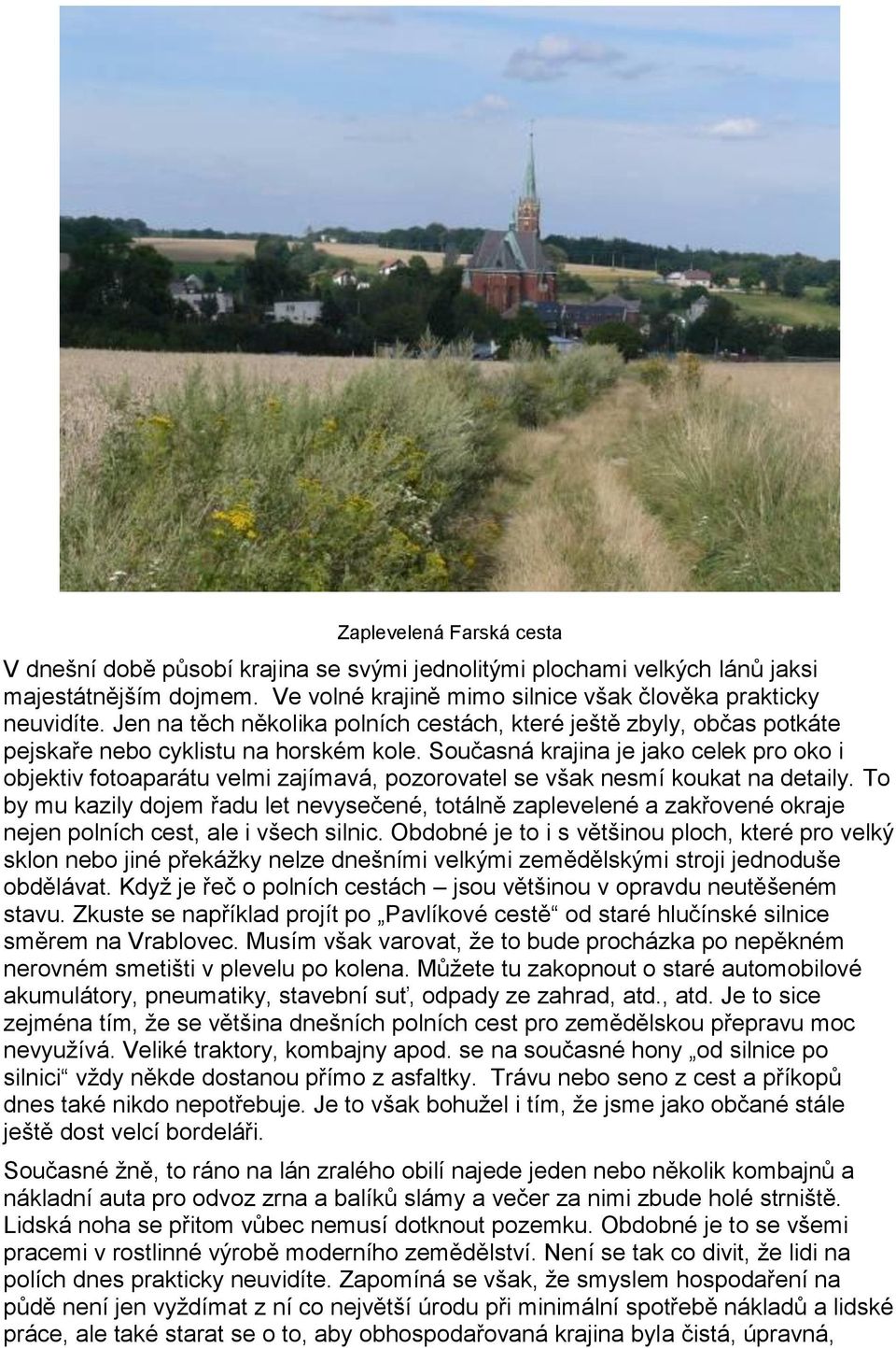 Současná krajina je jako celek pro oko i objektiv fotoaparátu velmi zajímavá, pozorovatel se však nesmí koukat na detaily.