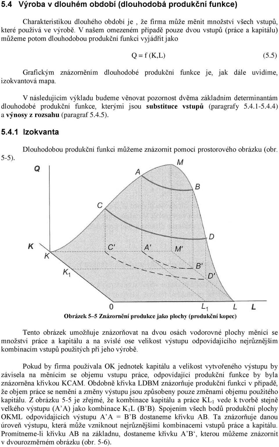 5) Grafickým znázorněním dlouhodobé produkční funkce je, jak dále uvidíme, izokvantová mapa.