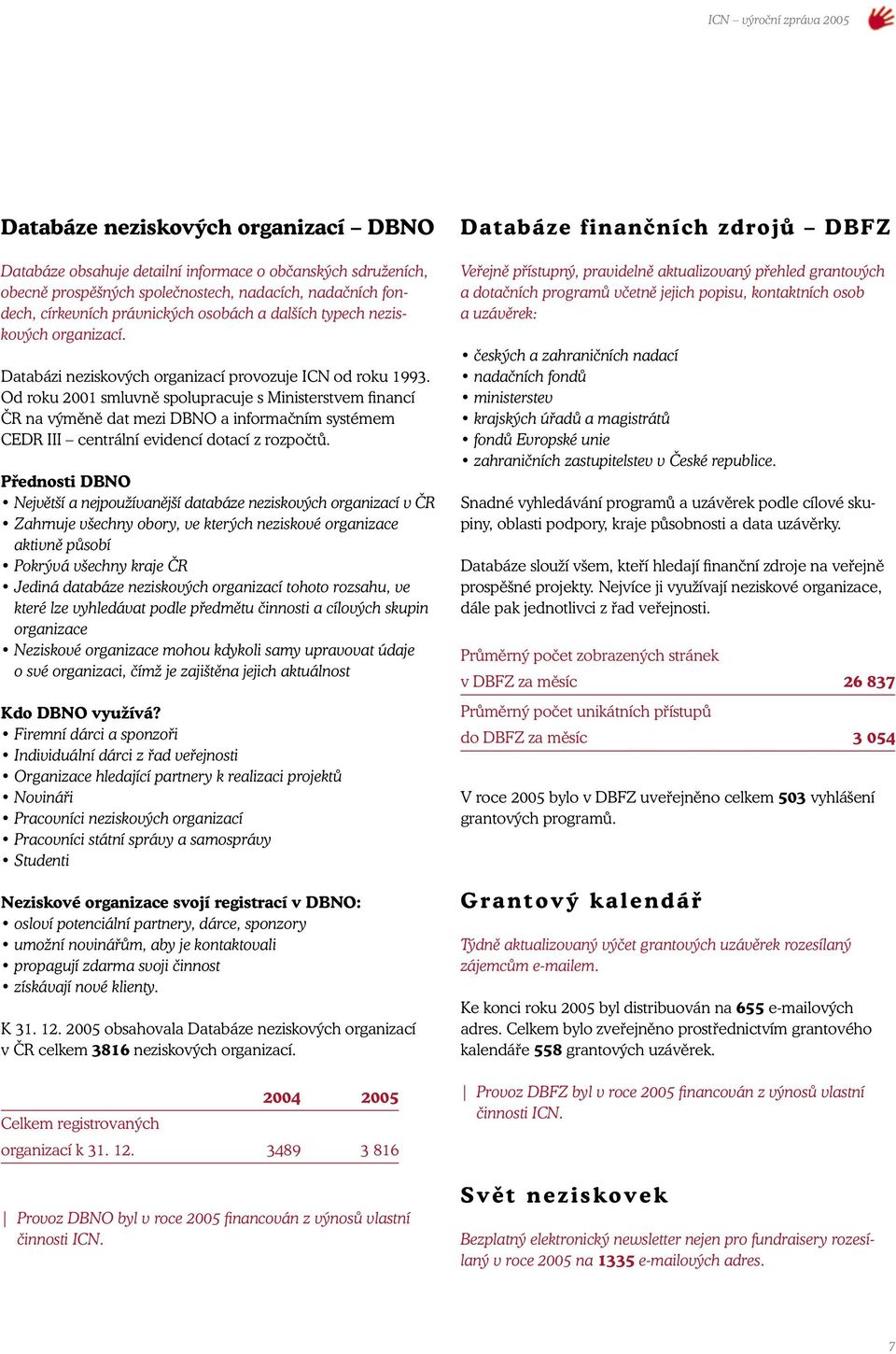 Od roku 2001 smluvně spolupracuje s Ministerstvem financí ČR na výměně dat mezi DBNO a informačním systémem CEDR III centrální evidencí dotací z rozpočtů.