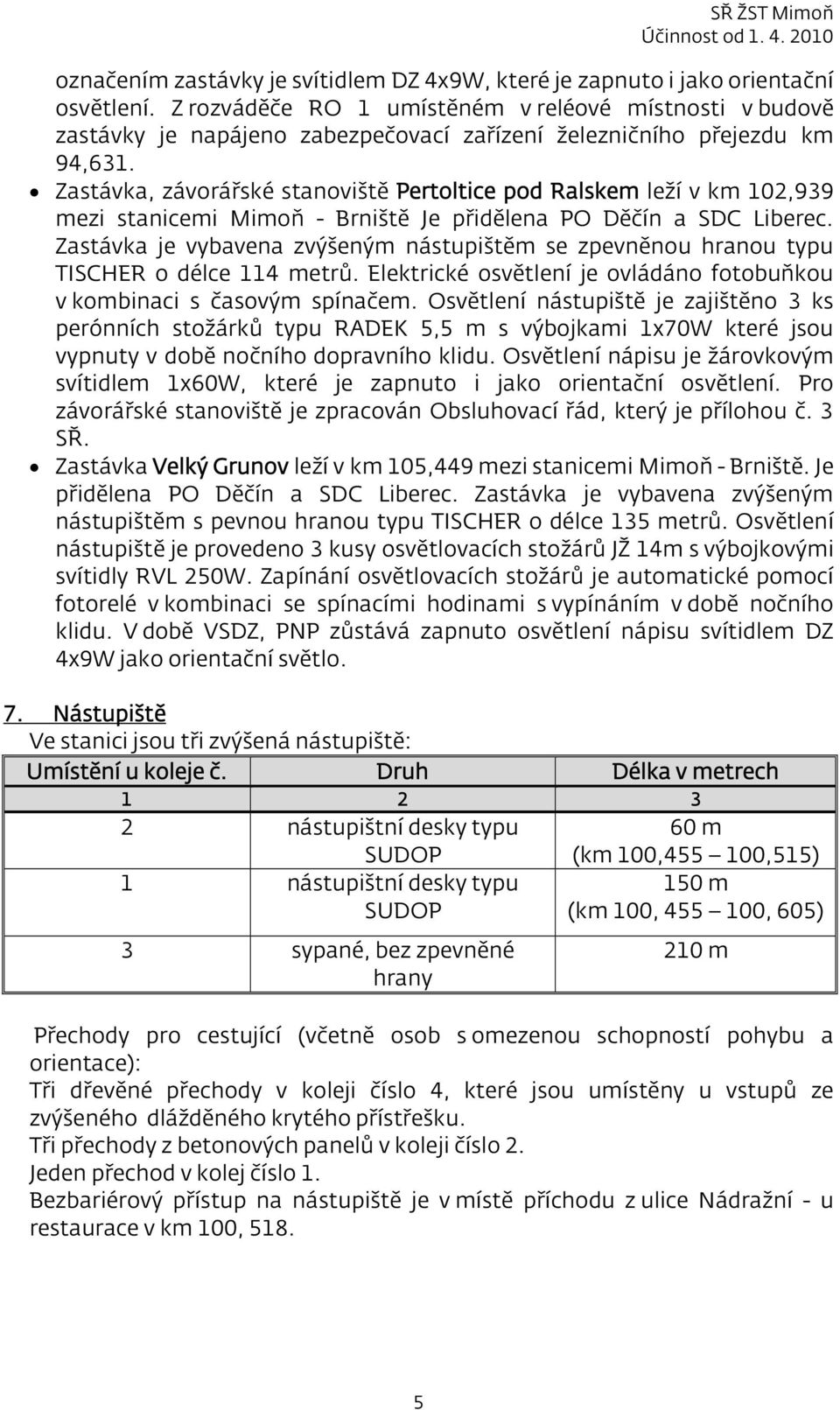 Zastávka, závorářské stanoviště Pertoltice pod Ralskem leží v km 102,939 mezi stanicemi Mimoň - Brniště Je přidělena PO Děčín a SDC Liberec.