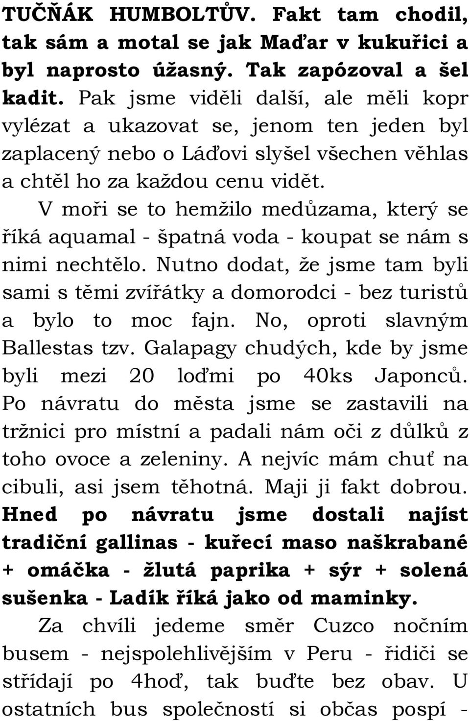 V moři se to hemžilo medůzama, který se říká aquamal - špatná voda - koupat se nám s nimi nechtělo. Nutno dodat, že jsme tam byli sami s těmi zvířátky a domorodci - bez turistů a bylo to moc fajn.