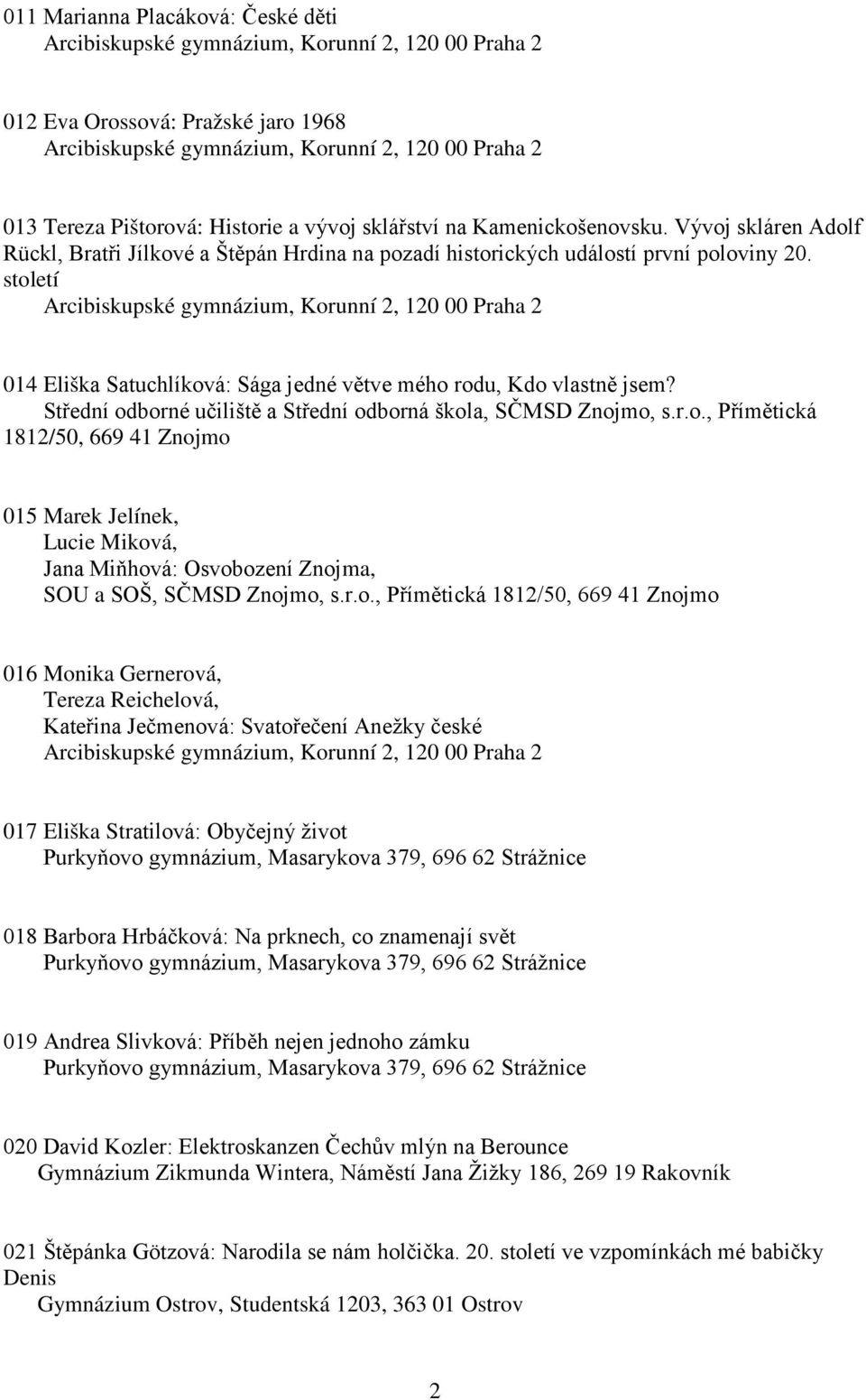 Střední odborné učiliště a Střední odborná škola, SČMSD Znojmo, s.r.o., Přímětická 1812/50, 669 41 Znojmo 015 Marek Jelínek, Lucie Miková, Jana Miňhová: Osvobození Znojma, SOU a SOŠ, SČMSD Znojmo, s.