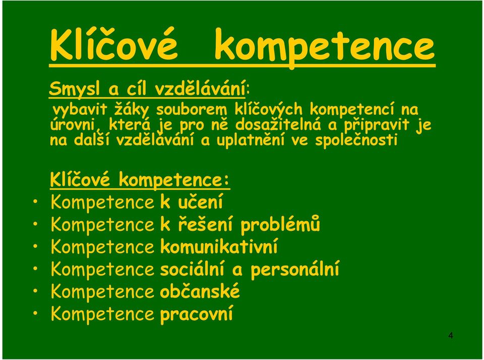 společnosti Klíčové kompetence: Kompetence k učení Kompetence k řešení problémů