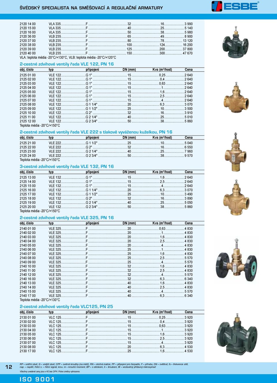 .. 47 670 VLA: teplota média -20 /+130, VLB: teplota média -20 /+120 2-cestné zdvihové ventily řada VLE 122, PN 16 2125 01 00 VLE 122...G 1"... 15... 0,25... 2 640 2125 02 00 VLE 122...G 1"... 15... 0,4.