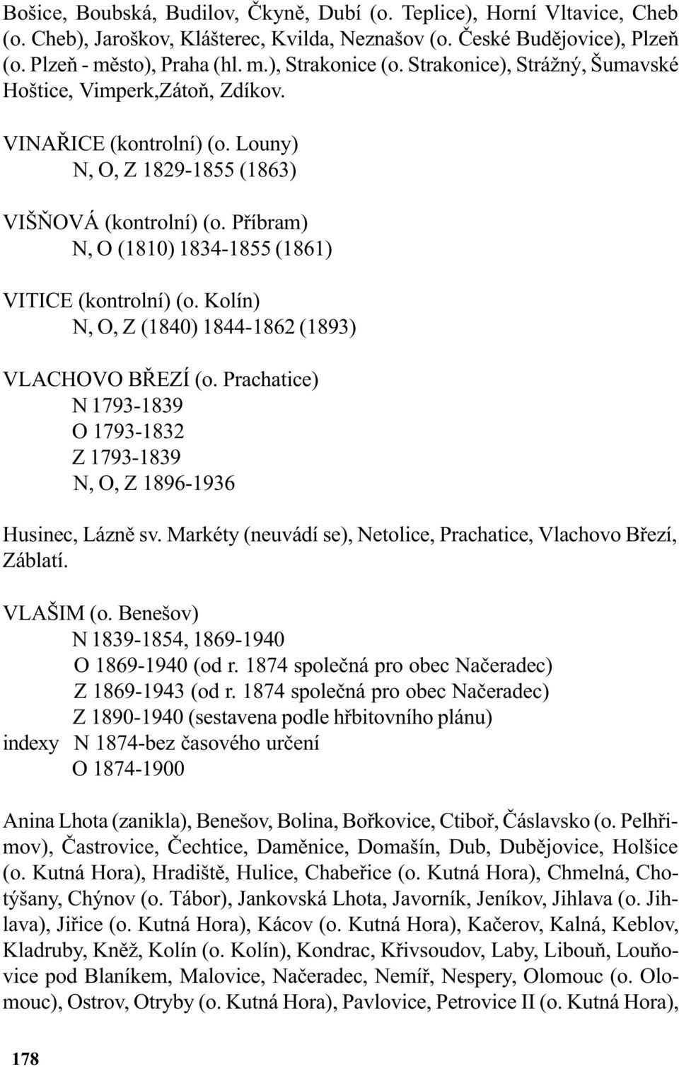 Pøíbram) N, O (1810) 1834-1855 (1861) VITICE (kontrolní) (o. Kolín) N, O, Z (1840) 1844-1862 (1893) VLACHOVO BØEZÍ (o.