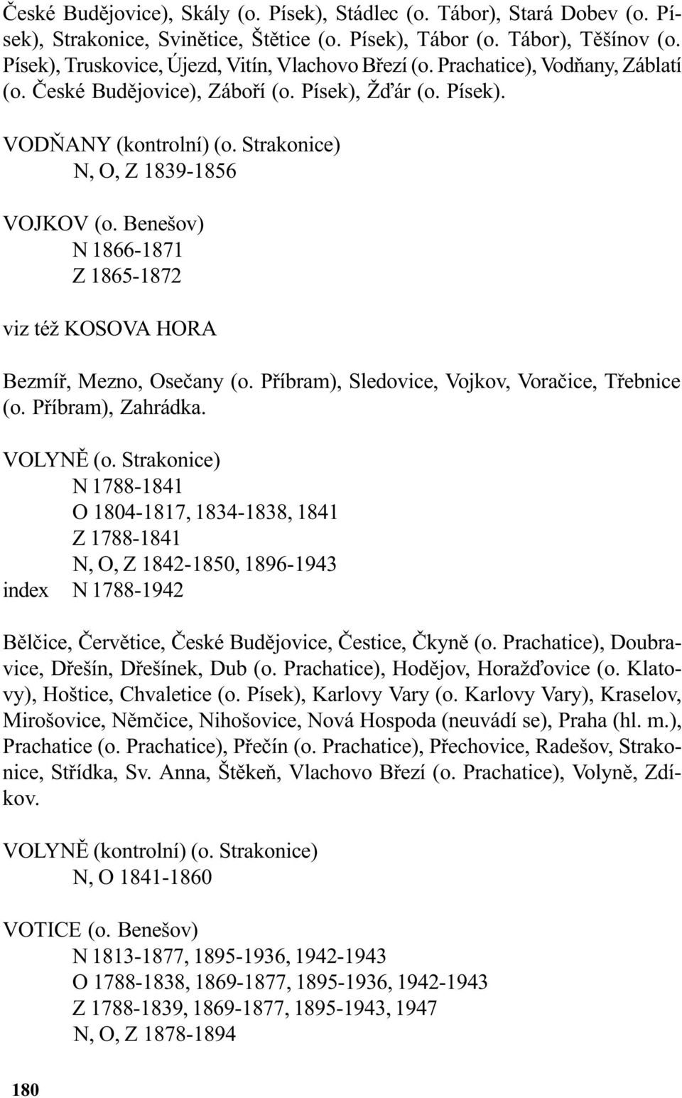 Strakonice) N, O, Z 1839-1856 VOJKOV (o. Benešov) N 1866-1871 Z 1865-1872 viz též KOSOVA HORA Bezmíø, Mezno, Oseèany (o. Pøíbram), Sledovice, Vojkov, Voraèice, Tøebnice (o. Pøíbram), Zahrádka.