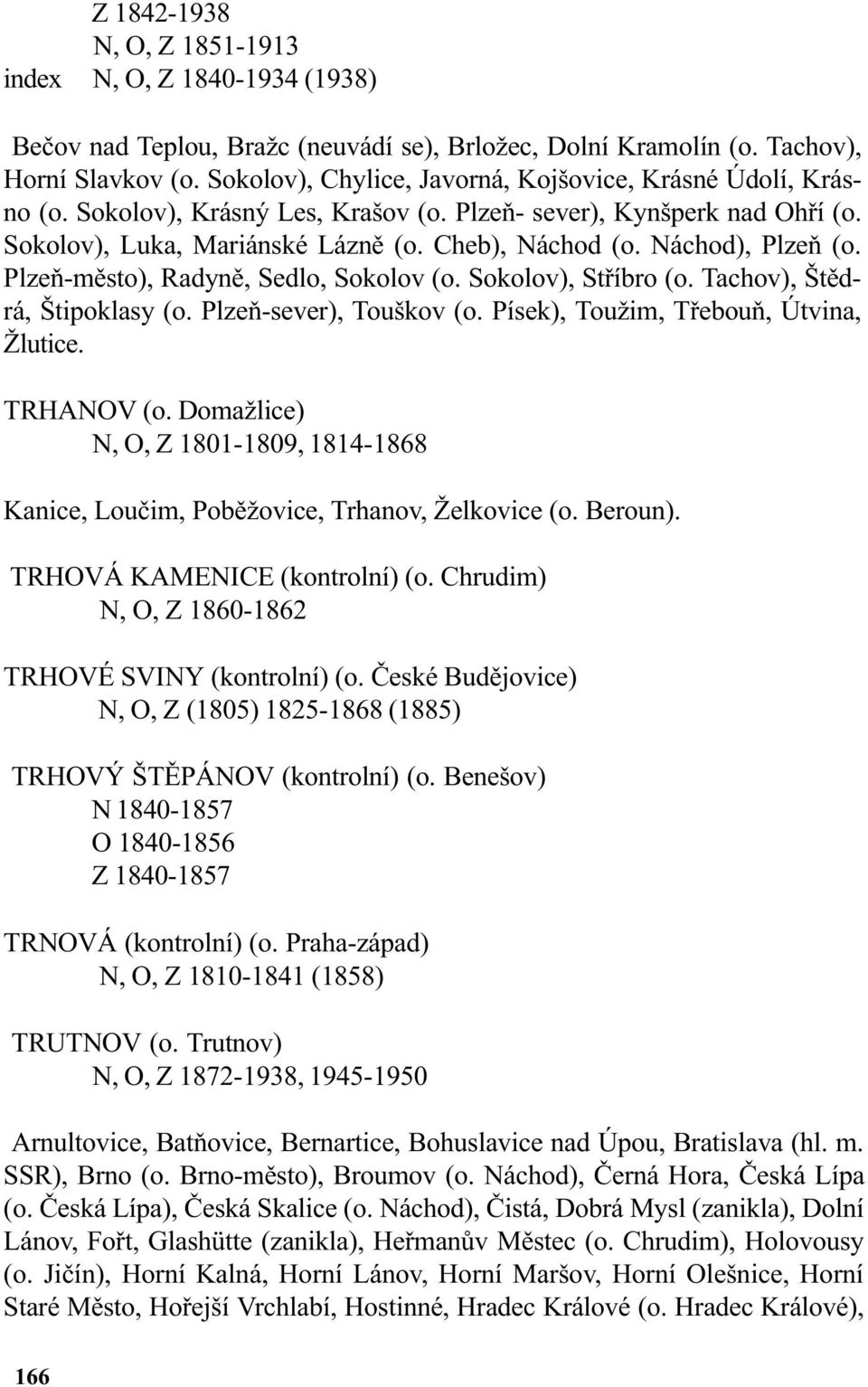 Náchod), Plzeò (o. Plzeò-mìsto), Radynì, Sedlo, Sokolov (o. Sokolov), Støíbro (o. Tachov), Štìdrá, Štipoklasy (o. Plzeò-sever), Touškov (o. Písek), Toužim, Tøebouò, Útvina, Žlutice. TRHANOV (o.