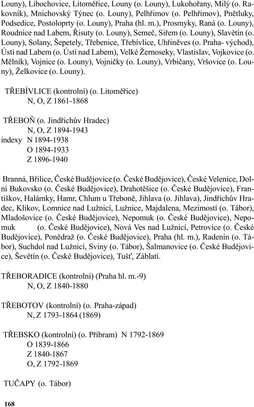 Praha- východ), Ústí nad Labem (o. Ústí nad Labem), Velké Žernoseky, Vlastislav, Vojkovice (o. Mìlník), Vojnice (o. Louny), Vojnièky (o. Louny), Vrbièany, Vršovice (o. Louny), Želkovice (o. Louny). TØEBÍVLICE (kontrolní) (o.