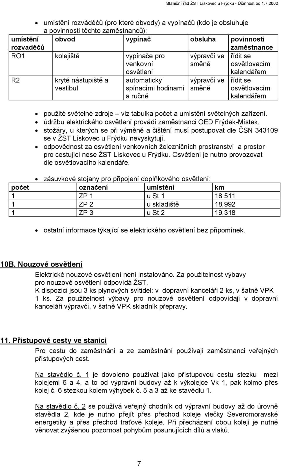 světelné zdroje viz tabulka počet a umístění světelných zařízení. údržbu ho osvětlení provádí zaměstnanci OED Frýdek-Místek.