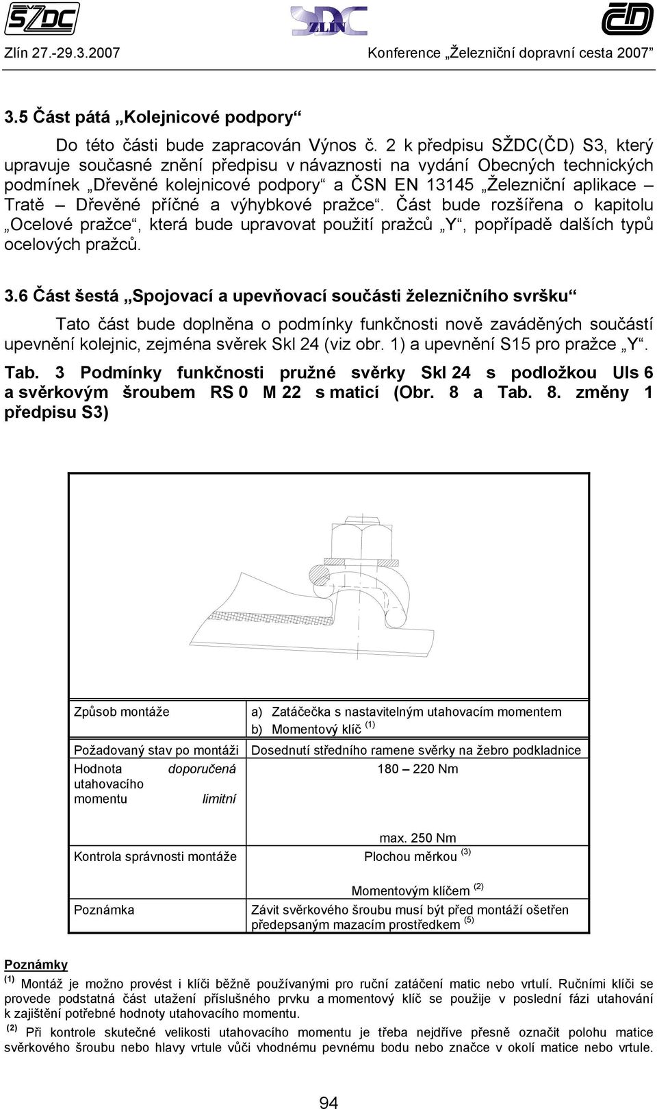 příčné a výhybkové pražce. Část bude rozšířena o kapitolu Ocelové pražce, která bude upravovat použití pražců Y, popřípadě dalších typů ocelových pražců. 3.