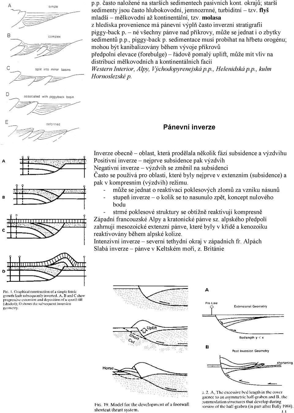 sedimentace musí probíhat na hřbetu orogénu; mohou být kanibalizovány během vývoje příkrovů předpolní elevace (forebulge) řádově pomalý uplift, může mít vliv na distribuci mělkovodních a