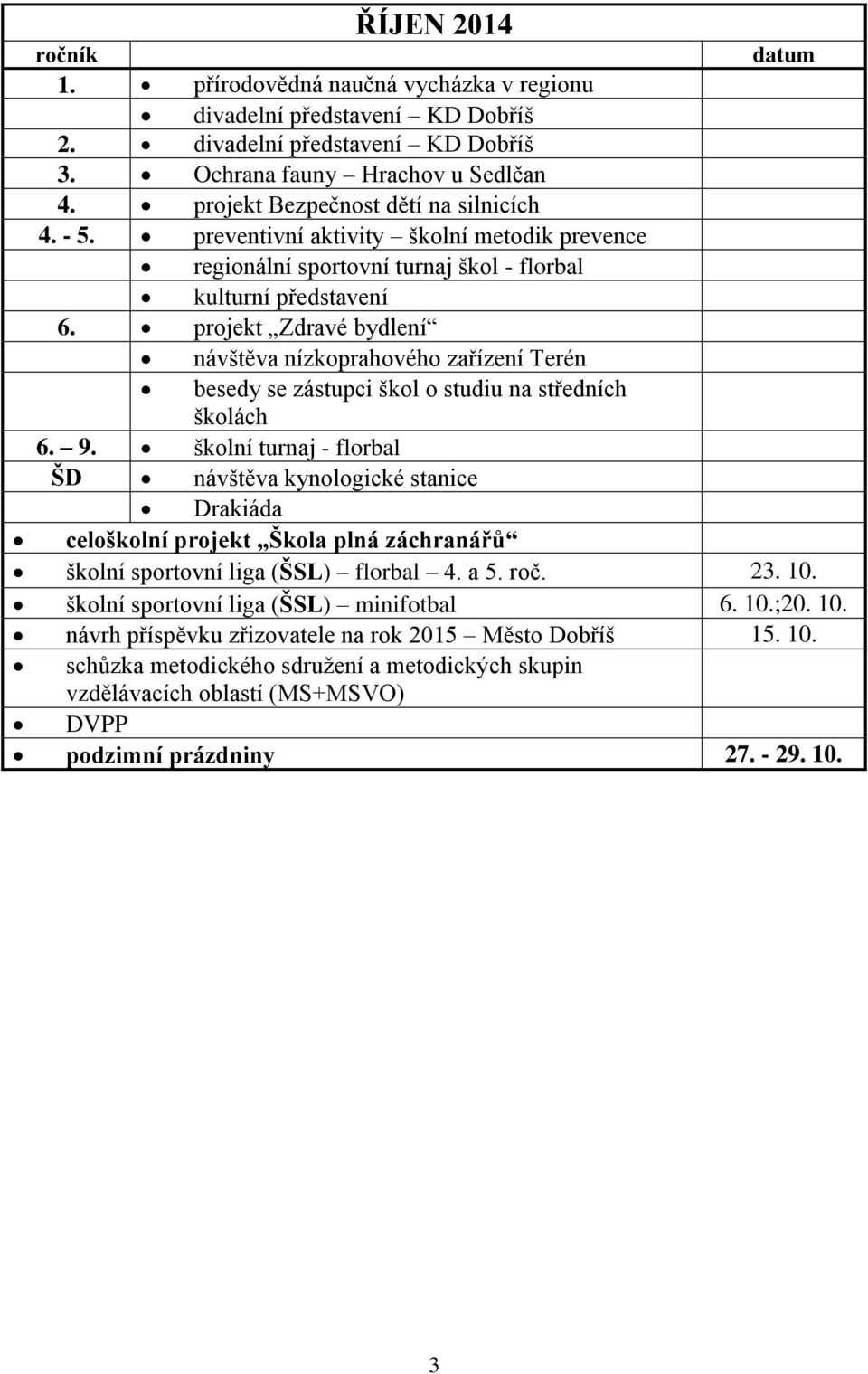 projekt Zdravé bydlení návštěva nízkoprahového zařízení Terén besedy se zástupci škol o studiu na středních školách 6. 9.