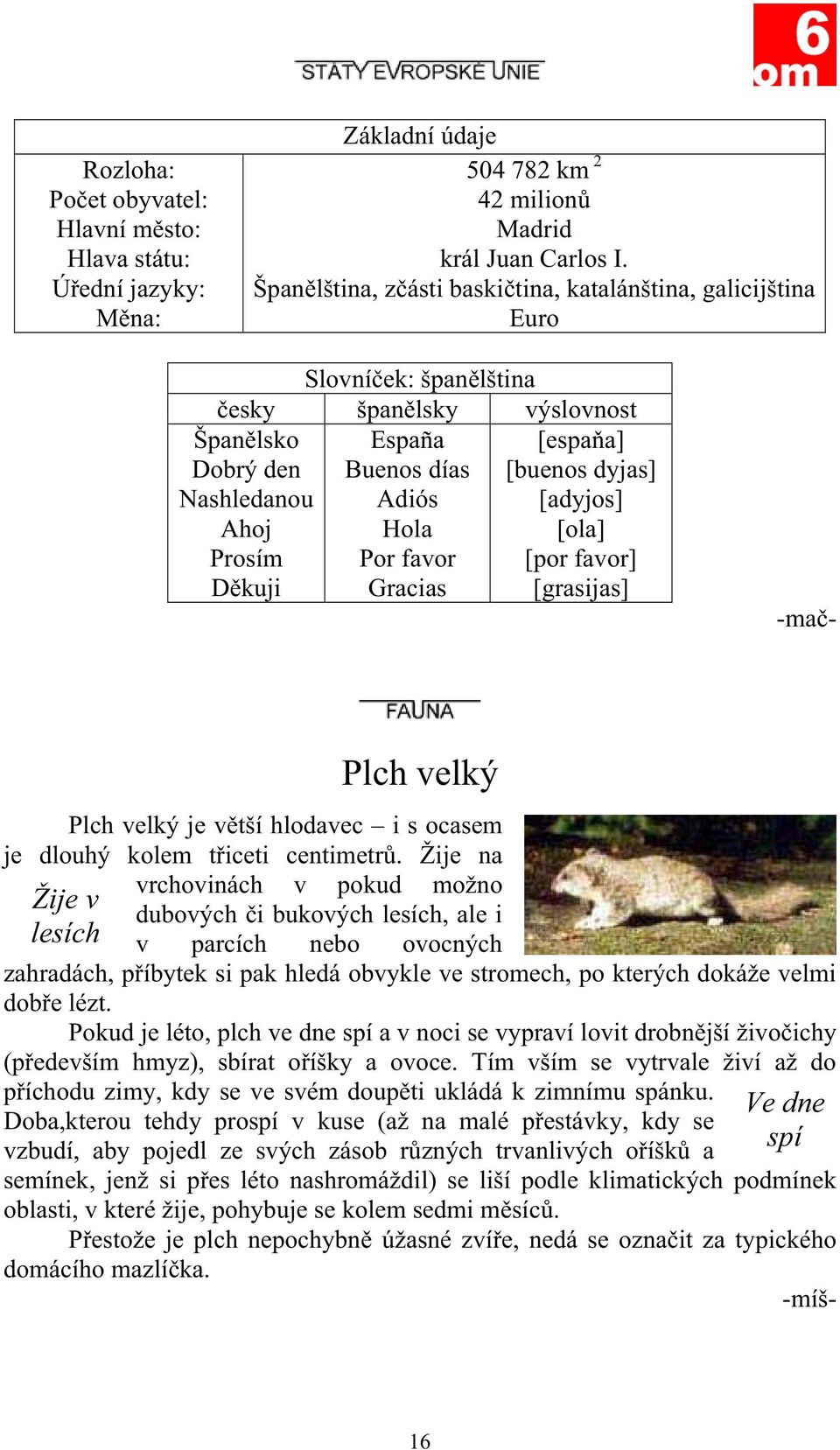 favor Gracias [espa a] [buenos dyjas] [adyjos] [ola] [por favor] [grasijas] Plch velký -ma - Plch velký je v tší hlodavec i s ocasem je dlouhý kolem t iceti centimetr.