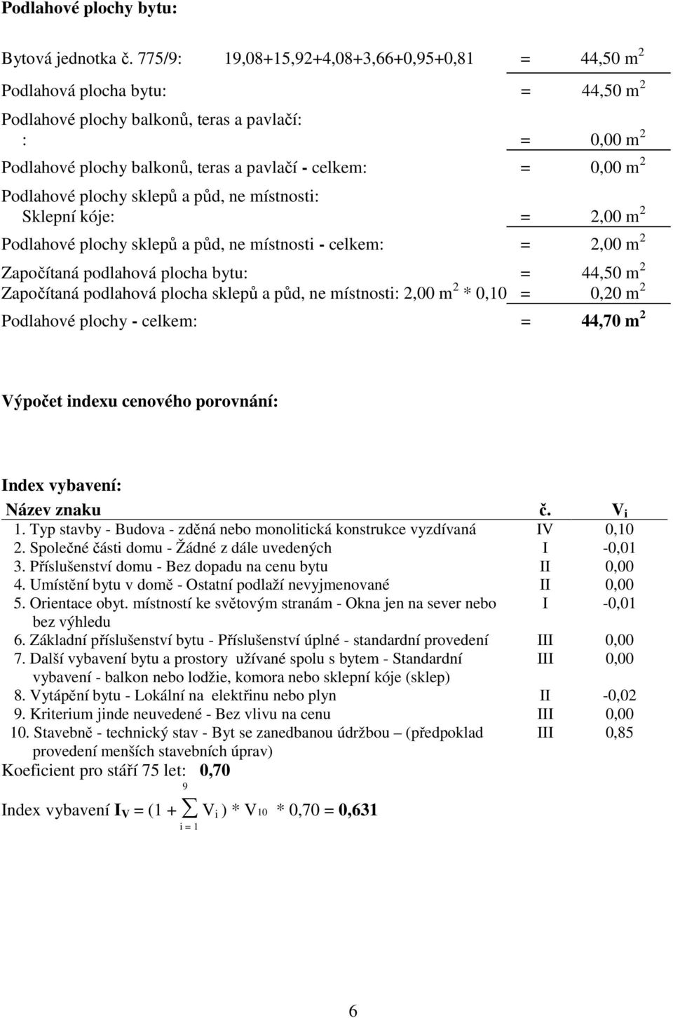 0,00 m 2 Podlahové plochy sklepů a půd, ne místnosti: Sklepní kóje: = 2,00 m 2 Podlahové plochy sklepů a půd, ne místnosti - celkem: = 2,00 m 2 Započítaná podlahová plocha bytu: = 44,50 m 2