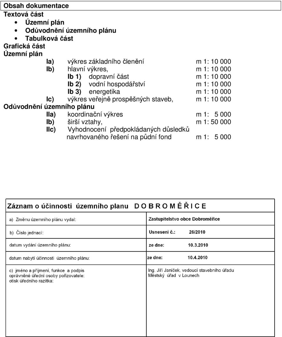 000 Ib 3) energetika m 1: 10 000 Ic) výkres veřejně prospěšných staveb, m 1: 10 000 Odůvodnění územního plánu IIa) koordinační