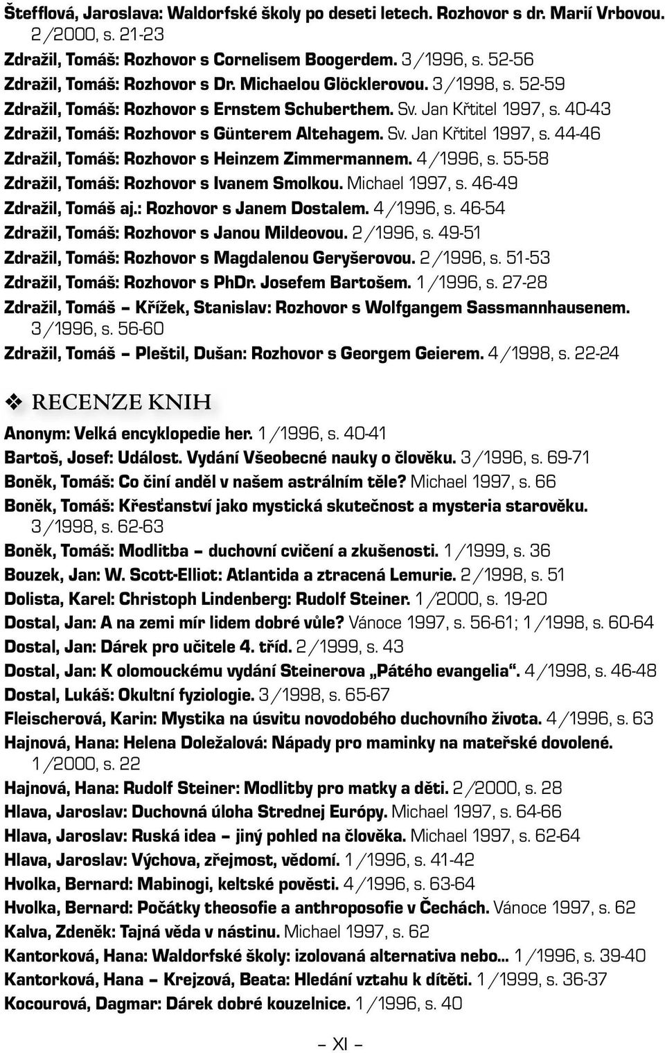 4/1996, s. 55-58 Zdražil, Tomáš: Rozhovor s Ivanem Smolkou. Michael 1997, s. 46-49 Zdražil, Tomáš aj.: Rozhovor s Janem Dostalem. 4/1996, s. 46-54 Zdražil, Tomáš: Rozhovor s Janou Mildeovou.