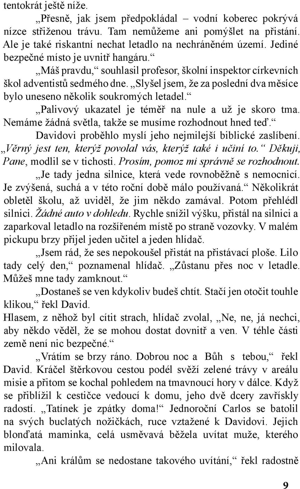 Slyšel jsem, že za poslední dva měsíce bylo uneseno několik soukromých letadel. Palivový ukazatel je téměř na nule a už je skoro tma. Nemáme žádná světla, takže se musíme rozhodnout hned teď.