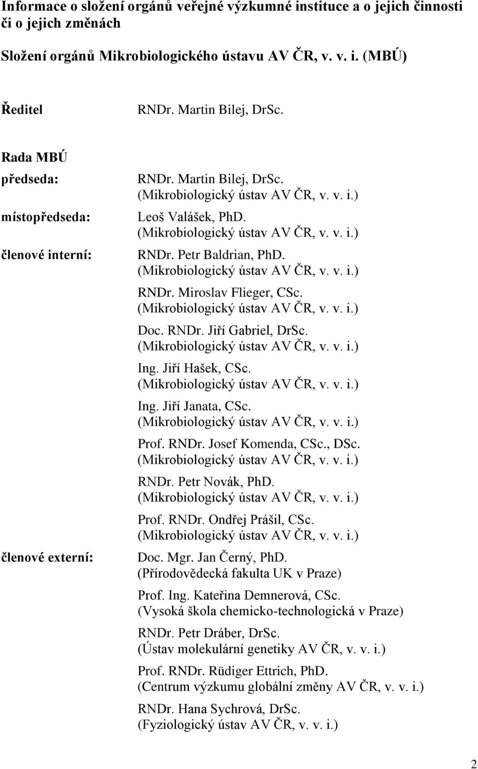 Petr Baldrian, PhD. (Mikrobiologický ústav AV ČR, v. v. i.) RNDr. Miroslav Flieger, CSc. (Mikrobiologický ústav AV ČR, v. v. i.) Doc. RNDr. Jiří Gabriel, DrSc. (Mikrobiologický ústav AV ČR, v. v. i.) Ing.