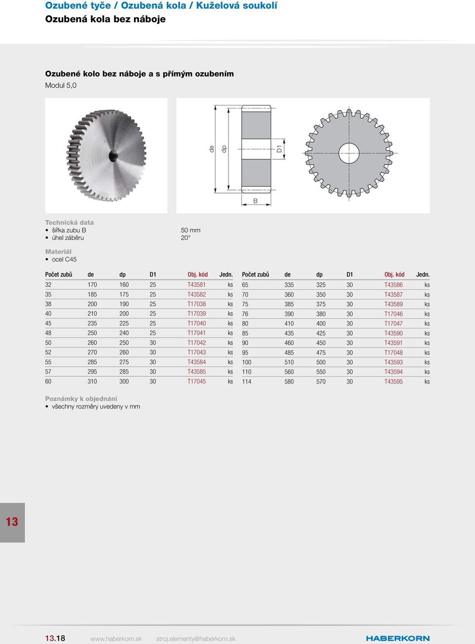 T43584 ks 57 295 285 T43585 ks 310 0 T17045 ks Počet zubů de dp Obj. kód Jedn.