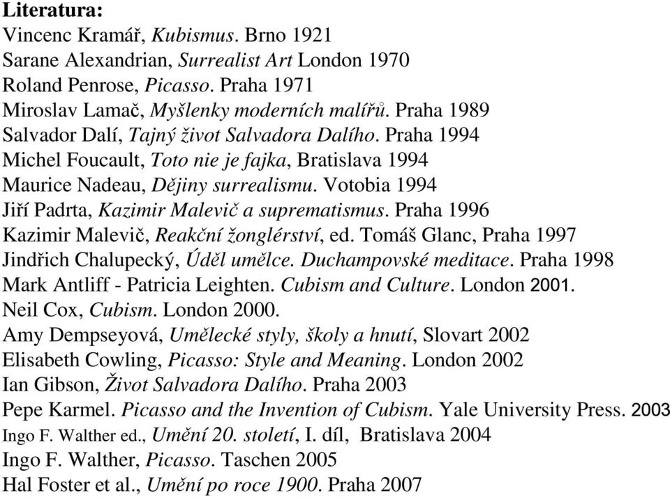 Votobia 1994 Jiří Padrta, Kazimir Malevič a suprematismus. Praha 1996 Kazimir Malevič, Reakční žonglérství, ed. Tomáš Glanc, Praha 1997 Jindřich Chalupecký, Úděl umělce. Duchampovské meditace.