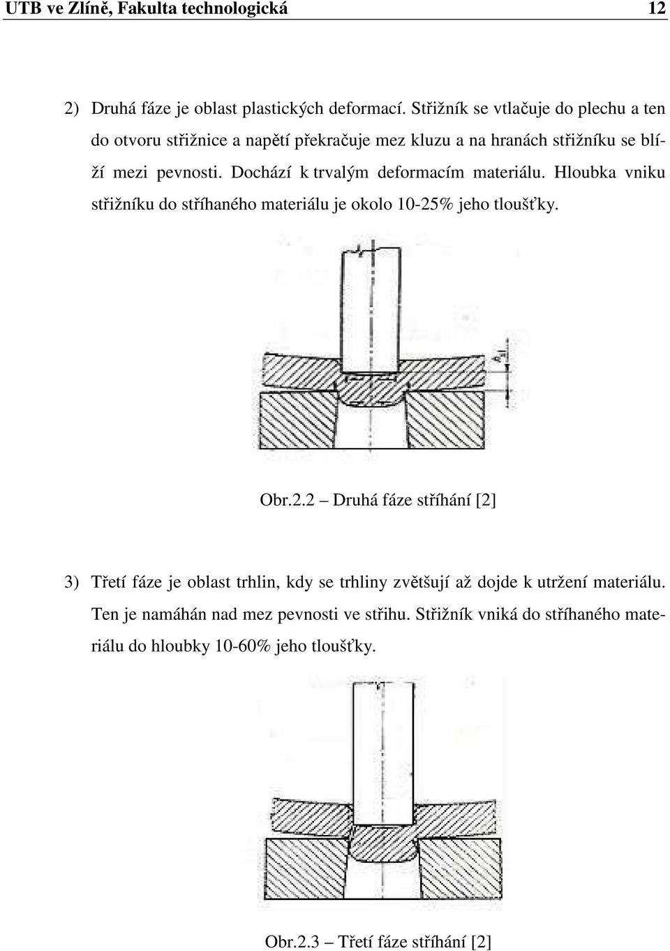 Dochází k trvalým deformacím materiálu. Hloubka vniku střižníku do stříhaného materiálu je okolo 10-25