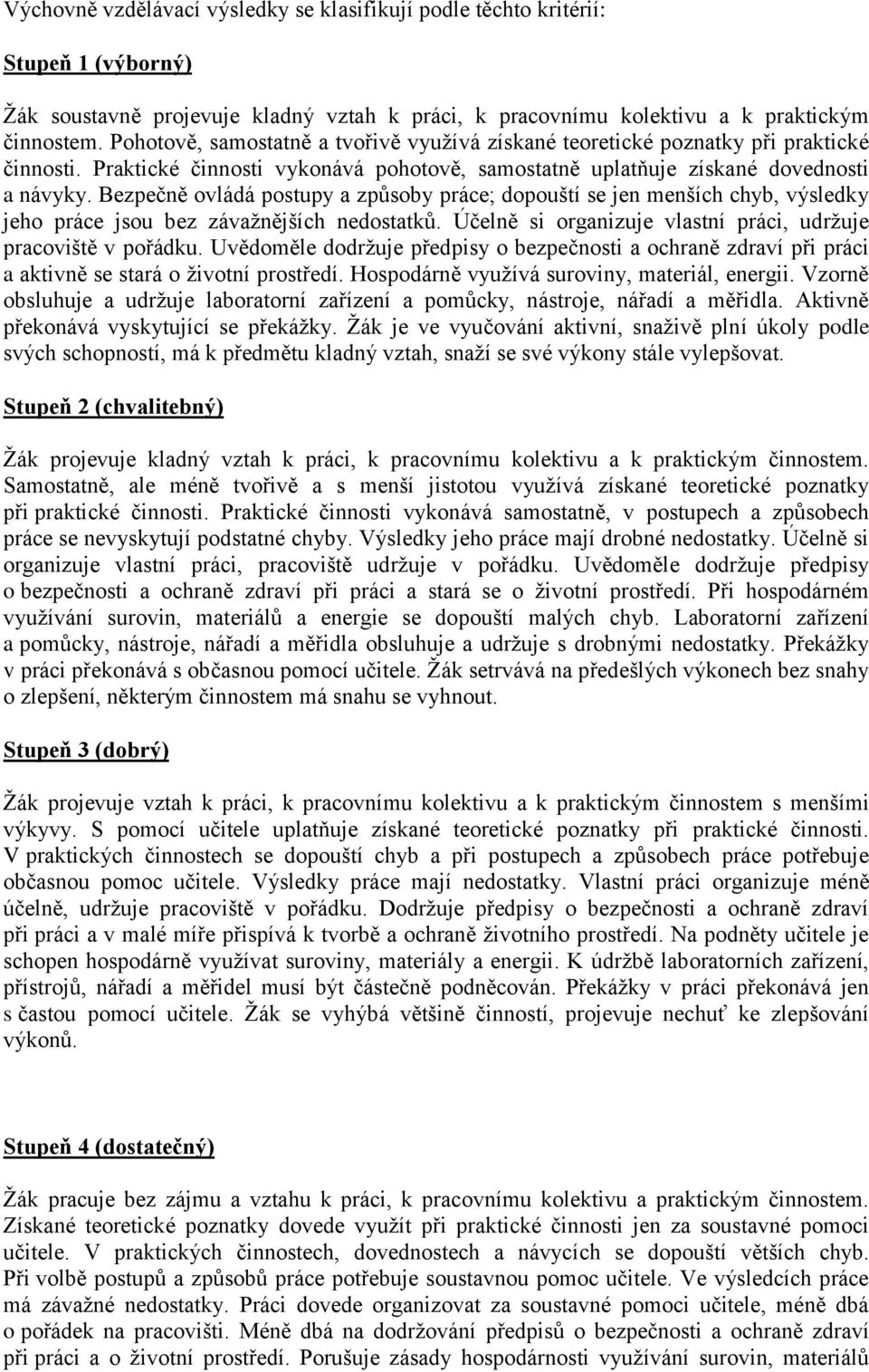 Bezpečně ovládá postupy a způsoby práce; dopouští se jen menších chyb, výsledky jeho práce jsou bez závažnějších nedostatků. Účelně si organizuje vlastní práci, udržuje pracoviště v pořádku.