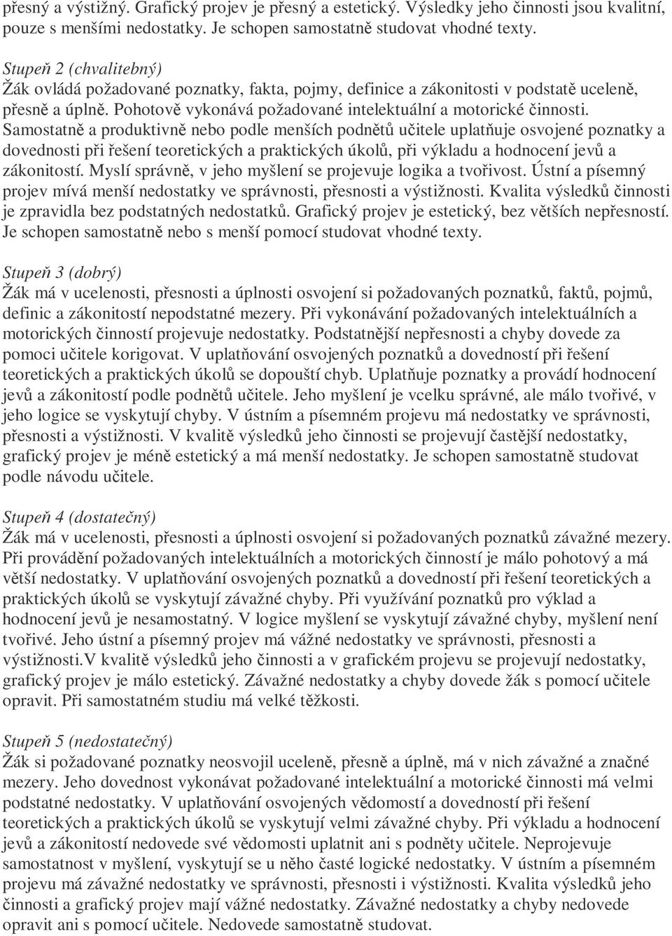 Samostatn a produktivn nebo podle menších podnt uitele uplatuje osvojené poznatky a dovednosti pi ešení teoretických a praktických úkol, pi výkladu a hodnocení jev a zákonitostí.