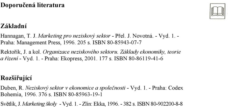 Základy ekonomiky, teorie a řízení - Vyd. 1. - Praha: Ekopress, 2001. 177 s. ISBN 80-86119-41-6 Rozšiřující Duben, R.