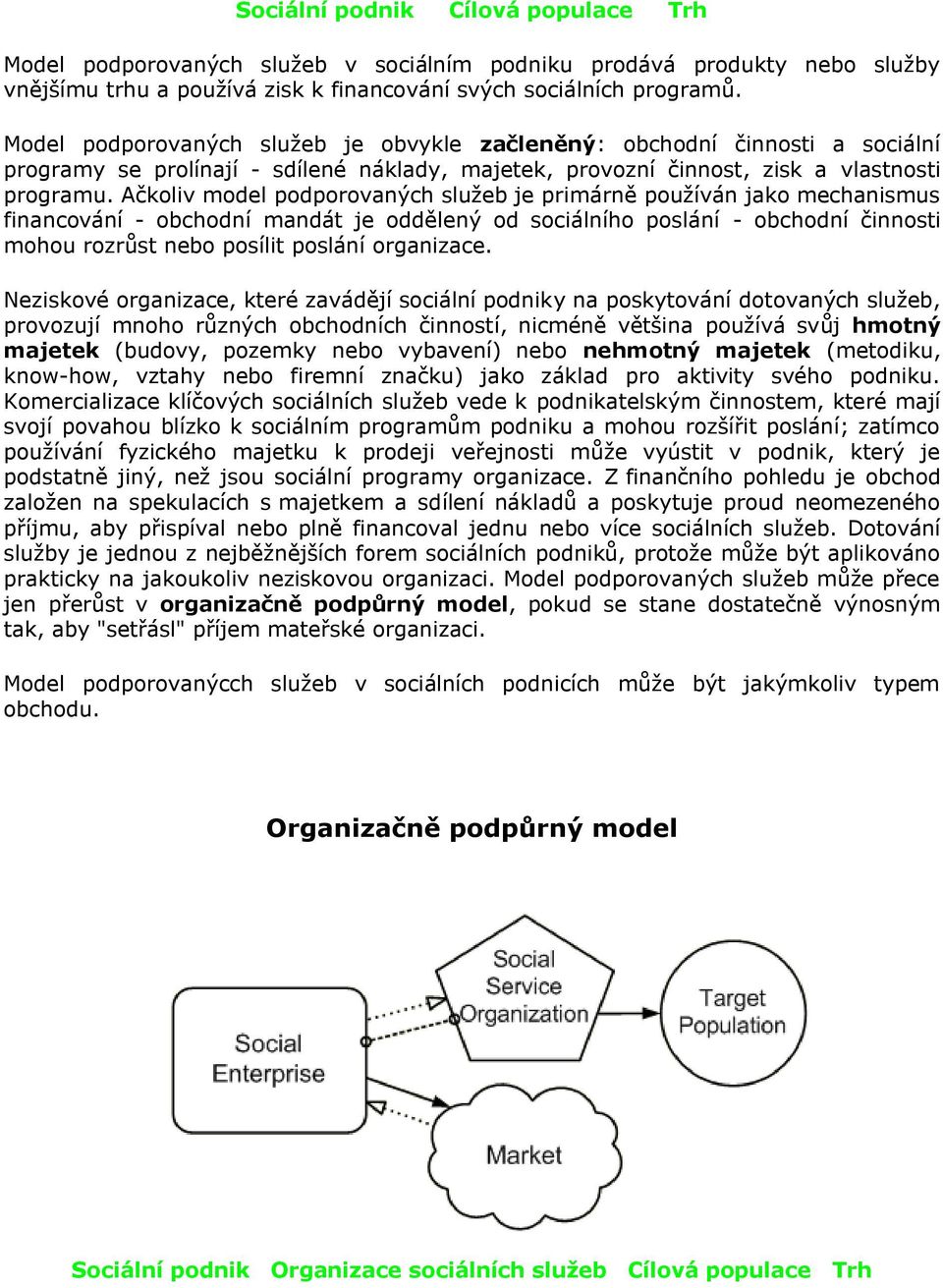 Ačkoliv model podporovaných služeb je primárně používán jako mechanismus financování - obchodní mandát je oddělený od sociálního poslání - obchodní činnosti mohou rozrůst nebo posílit poslání