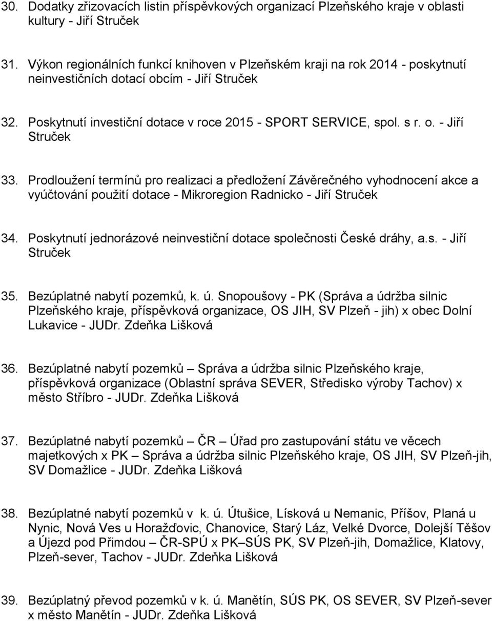 Prodloužení termínů pro realizaci a předložení Závěrečného vyhodnocení akce a vyúčtování použití dotace - Mikroregion Radnicko - Jiří Struček 34.