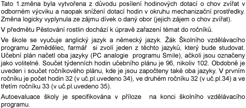 Ve škole se vyučuje anglický jazyk a německý jazyk. Žák Školního vzdělávacího programu Zemědělec, farmář si zvolí jeden z těchto jazyků, který bude studovat.