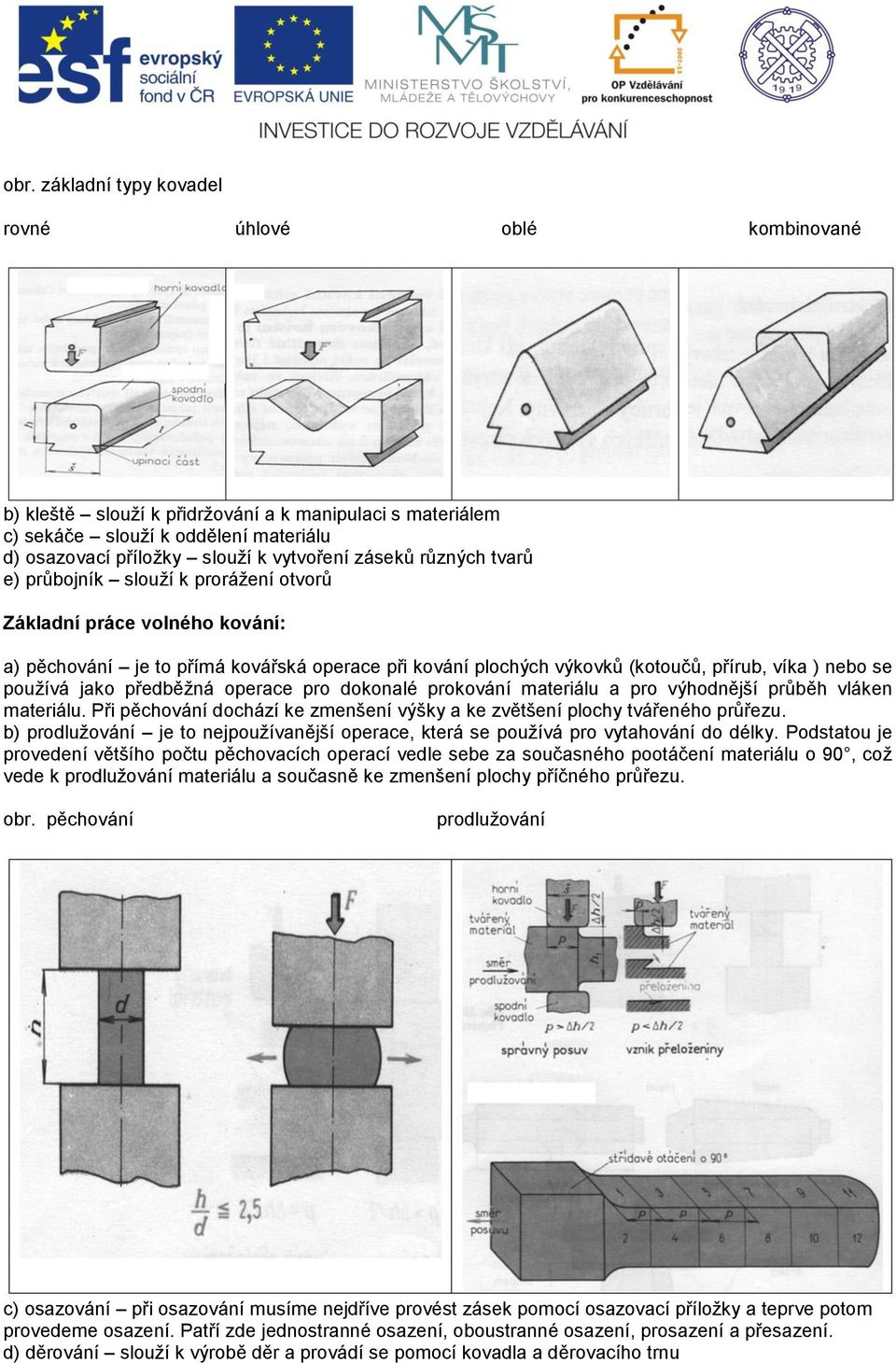 používá jako předběžná operace pro dokonalé prokování materiálu a pro výhodnější průběh vláken materiálu. Při pěchování dochází ke zmenšení výšky a ke zvětšení plochy tvářeného průřezu.