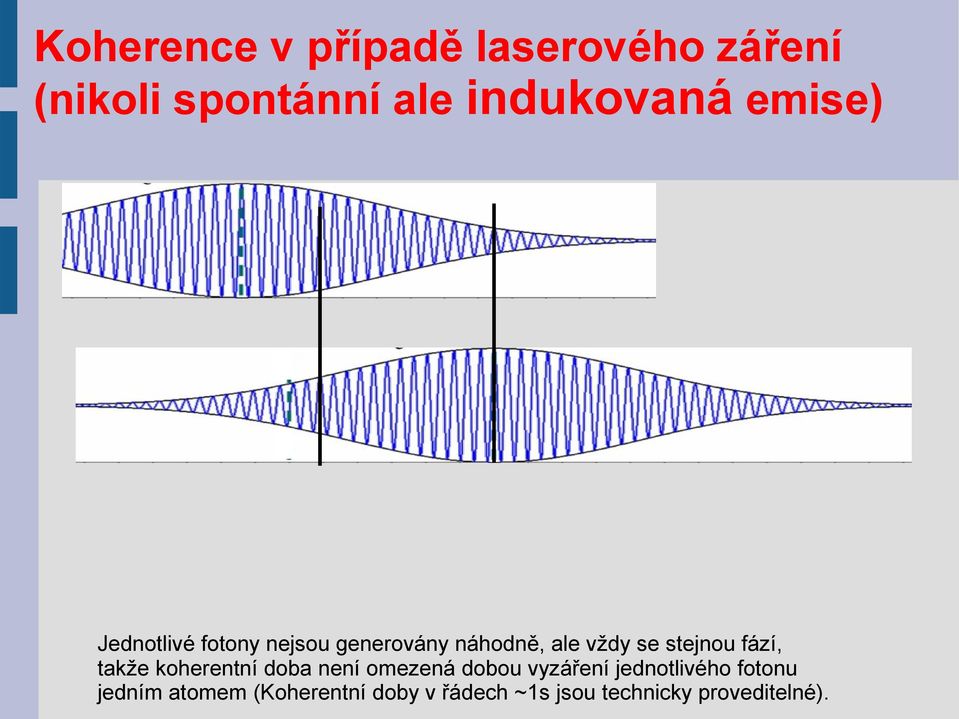 fází, takže koherentní doba není omezená dobou vyzáření jednotlivého