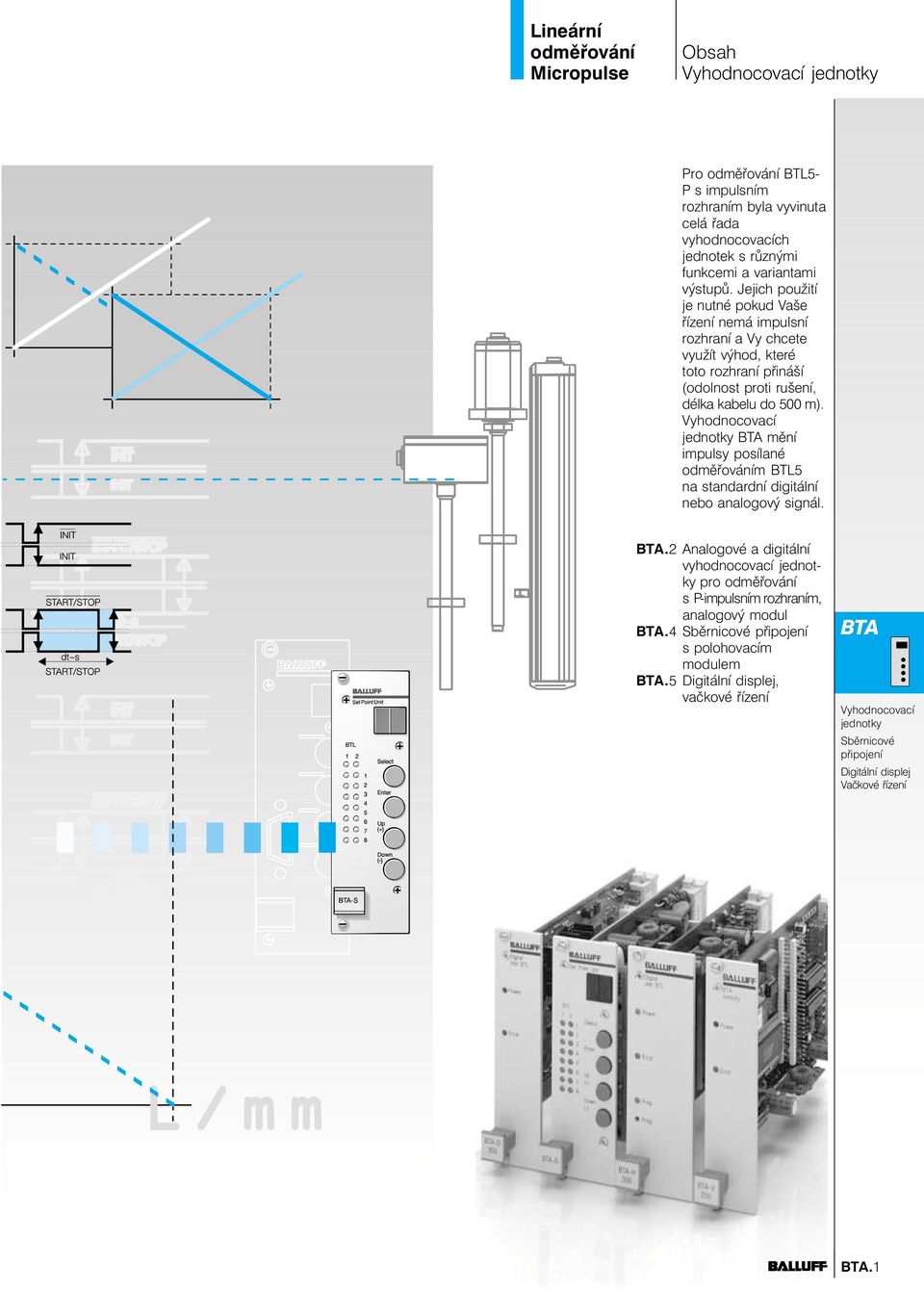 kabelu do 500 m). Vyhodnocovací jednotky BTA mění impulsy posílané m BTL5 na standardní nebo signál. BTA.2 Analogové a vyhodnocovací jednotky pro s -impulsním rozhraním, modul BTA.