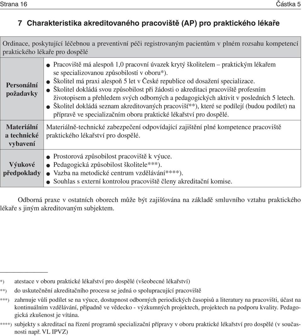 specializovanou způsobilostí v oboru*). Školitel má praxi alespoň 5 let v České republice od dosažení specializace.