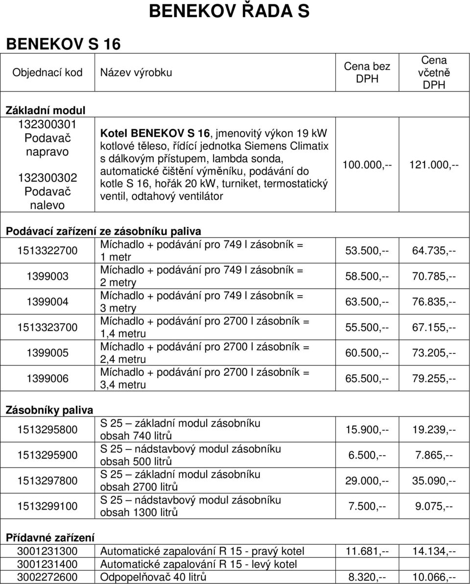 000,-- Podávací zařízení ze zásobníku paliva 1513322700 Míchadlo + podávání pro 749 l zásobník = 1 metr 1399003 Míchadlo + podávání pro 749 l zásobník = 2 metry 1399004 Míchadlo + podávání pro 749 l