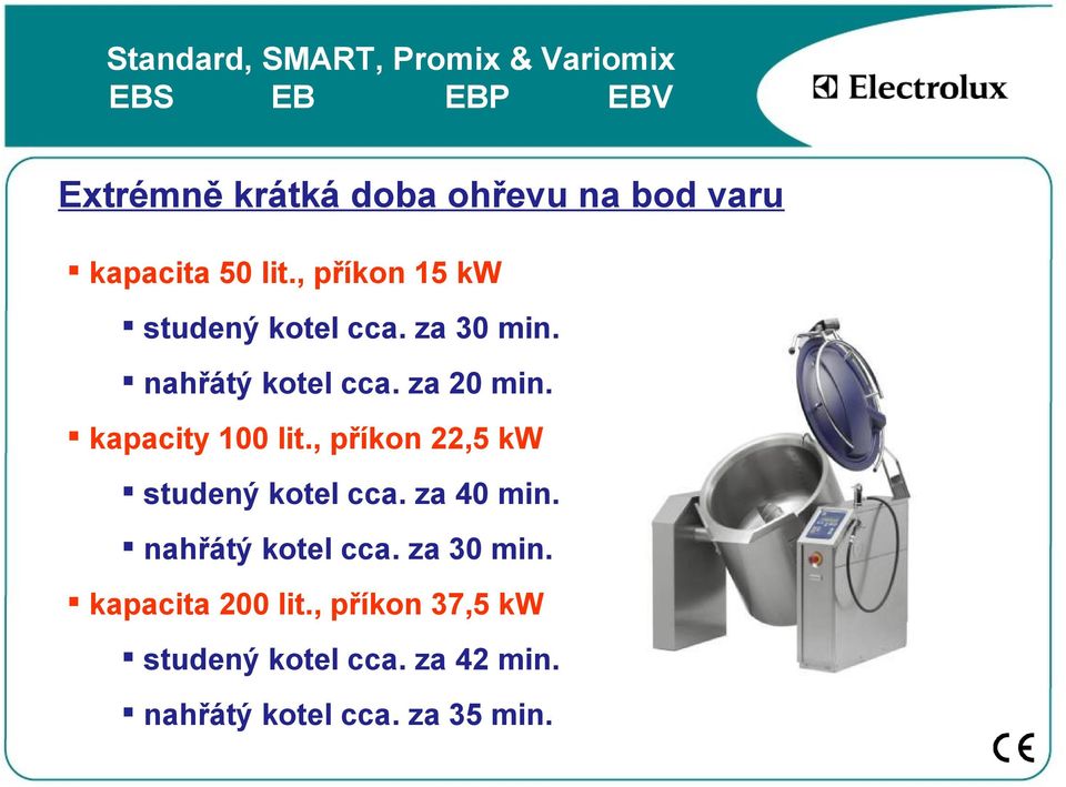 kapacity 100 lit., příkon 22,5 kw studený kotel cca. za 40 min. nahřátý kotel cca.