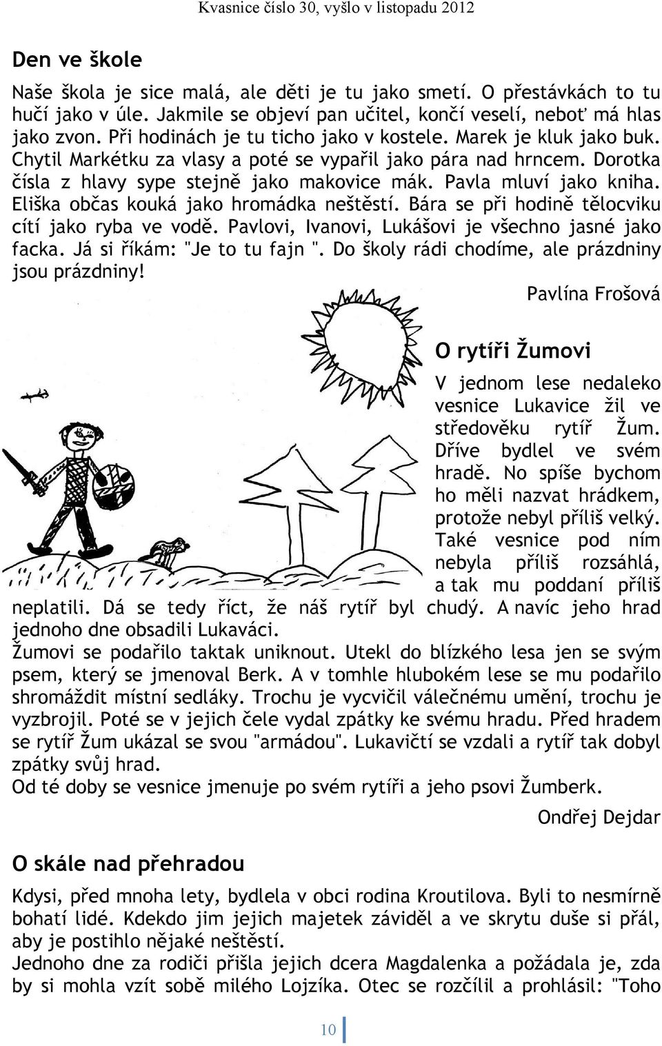 Pavla mluví jako kniha. Eliška občas kouká jako hromádka neštěstí. Bára se při hodině tělocviku cítí jako ryba ve vodě. Pavlovi, Ivanovi, Lukášovi je všechno jasné jako facka.