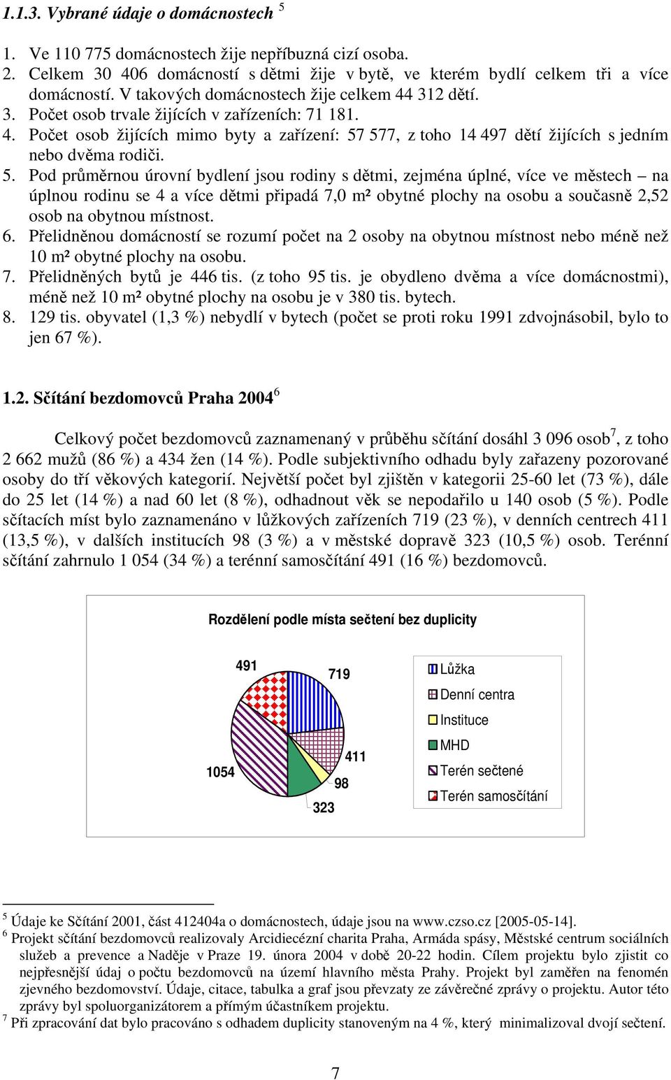 5. Pod průměrnou úrovní bydlení jsou rodiny s dětmi, zejména úplné, více ve městech na úplnou rodinu se 4 a více dětmi připadá 7,0 m² obytné plochy na osobu a současně 2,52 osob na obytnou místnost.